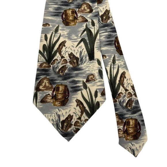 Polo Ralph Lauren Mens Vtg Tie Jumping Fish Trout Wool USA 4.25